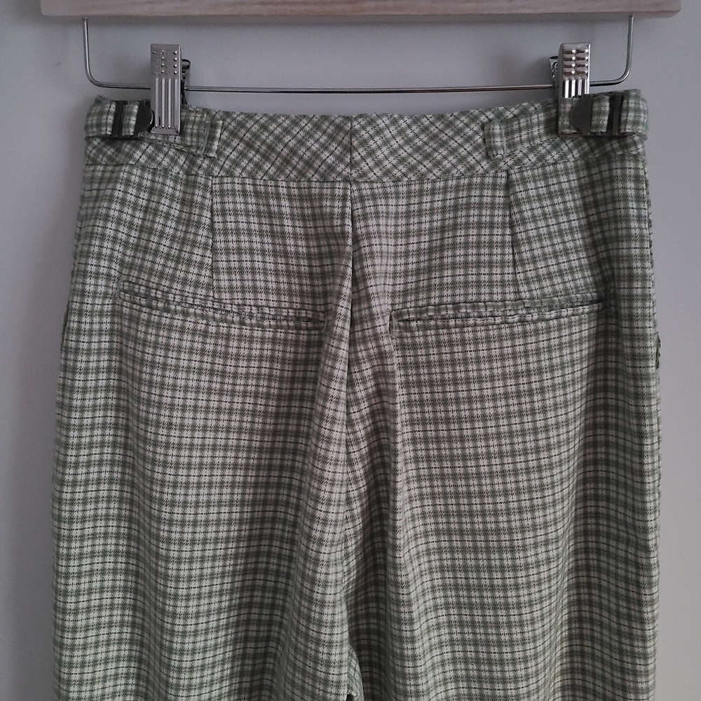 J. Galt Chic Green Checkered Trousers High Waist Flare Size 25